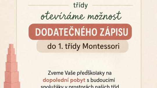 Montessori třída v Příměticích otevírá možnost dodatečného zápisu do 1. ročníku