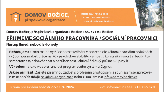Domov Božice hledá sociálního pracovníka či pracovnici