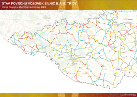 Mapa stavu povrchů. Známkování jako ve škole: 1 nejlepší, 5 nejhorší. Zdroj: SÚS JMK