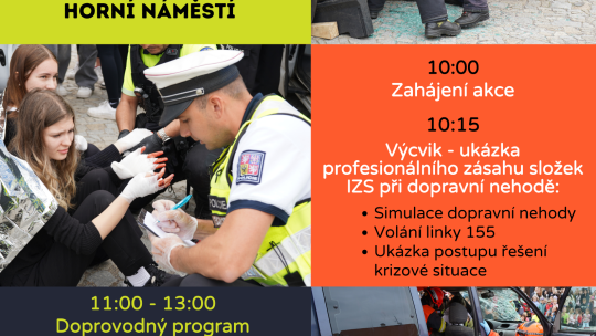 Simulovaná nehoda na Horním náměstí připomene význam první pomoci