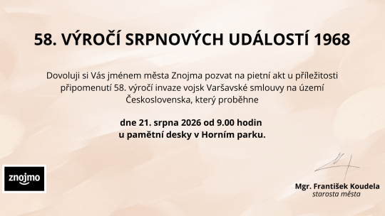 Město Znojmo si připomene srpnové události roku 1968
