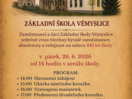 Základní škola ve Vémyslicích slaví 100 let